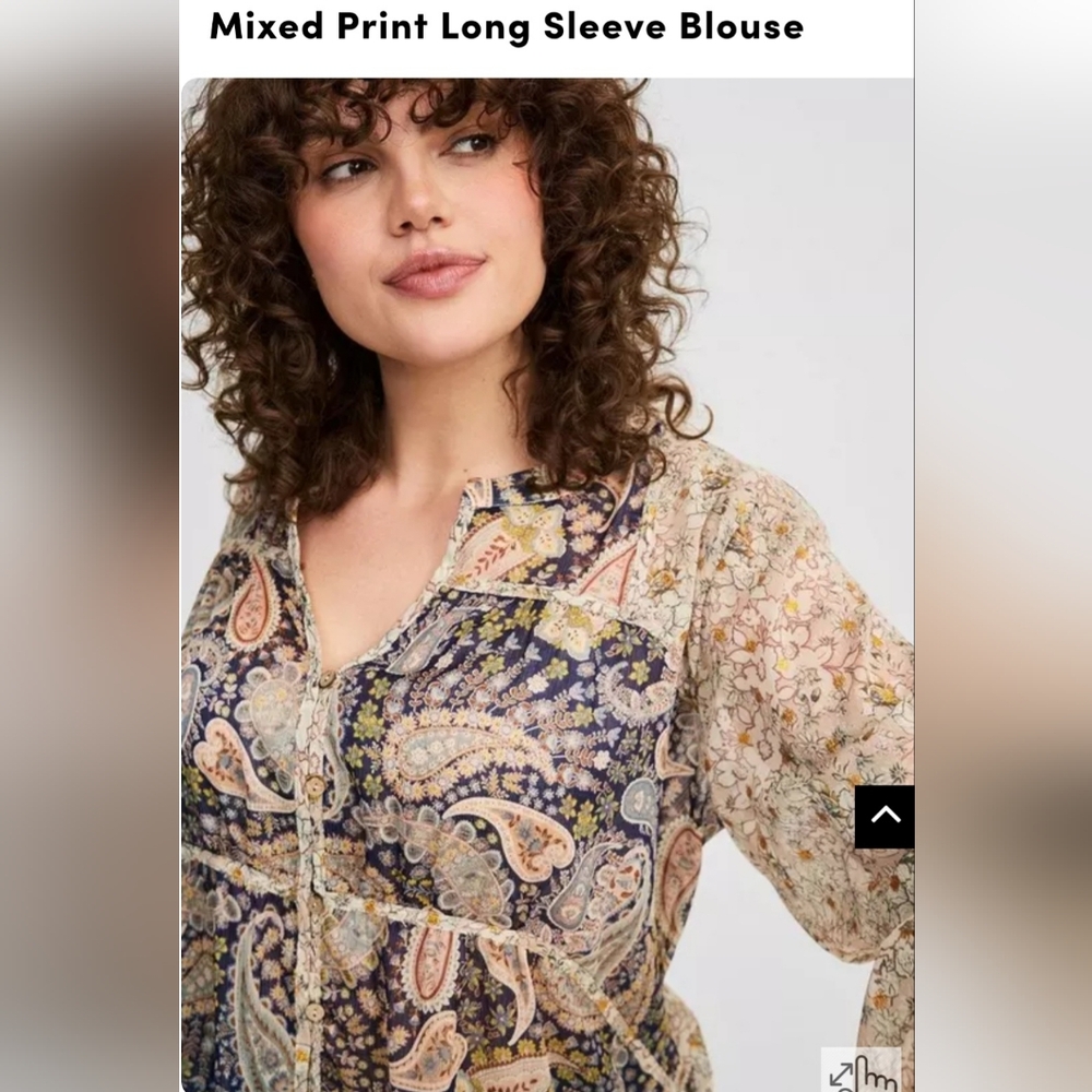 NWT Torrid Chiffon Mixed Print Paisley Long Sleeve Blouse Oversize 0 L 12